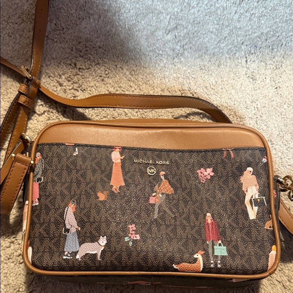 Michael Kors Brown Printed Logo Crossbody Bag